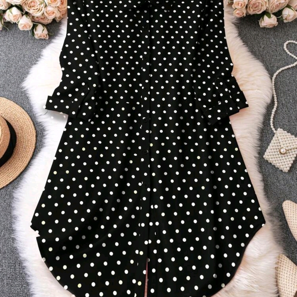 Black Polka Dot Button-Up Dress Shirt